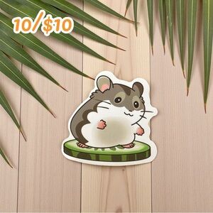 Chubby Hamster on Cucumber Slice Sticker – Kawaii Animal Vinyl Decal – 2”